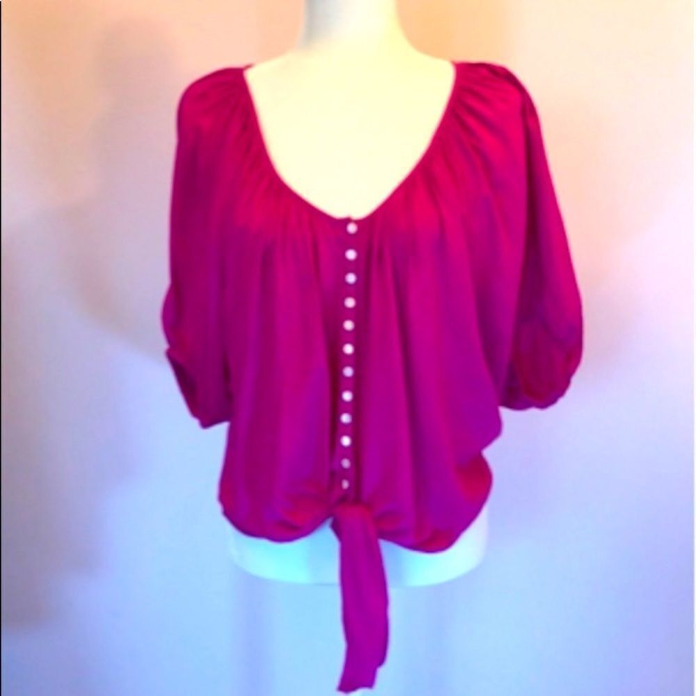 *Karen Kane* Fuscia Pink Tie-Front Blouson Top EUC